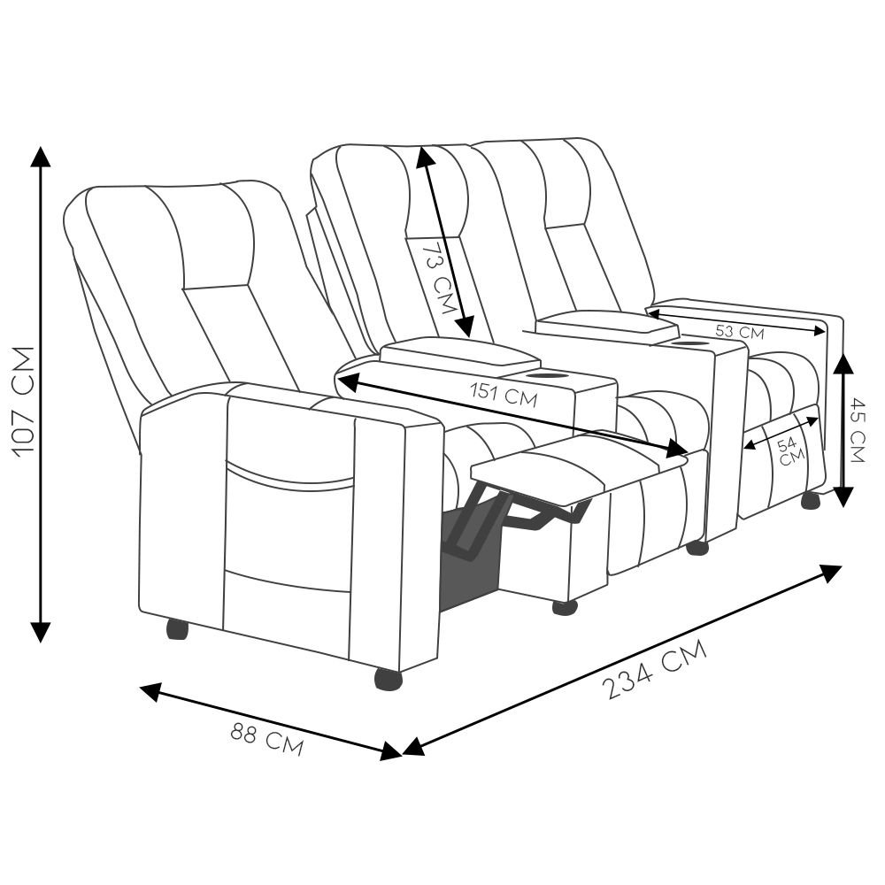 Poltrona Reclinável 3 lugares para Sala de Cinema Pequim PU Branco G23 - Gran Belo