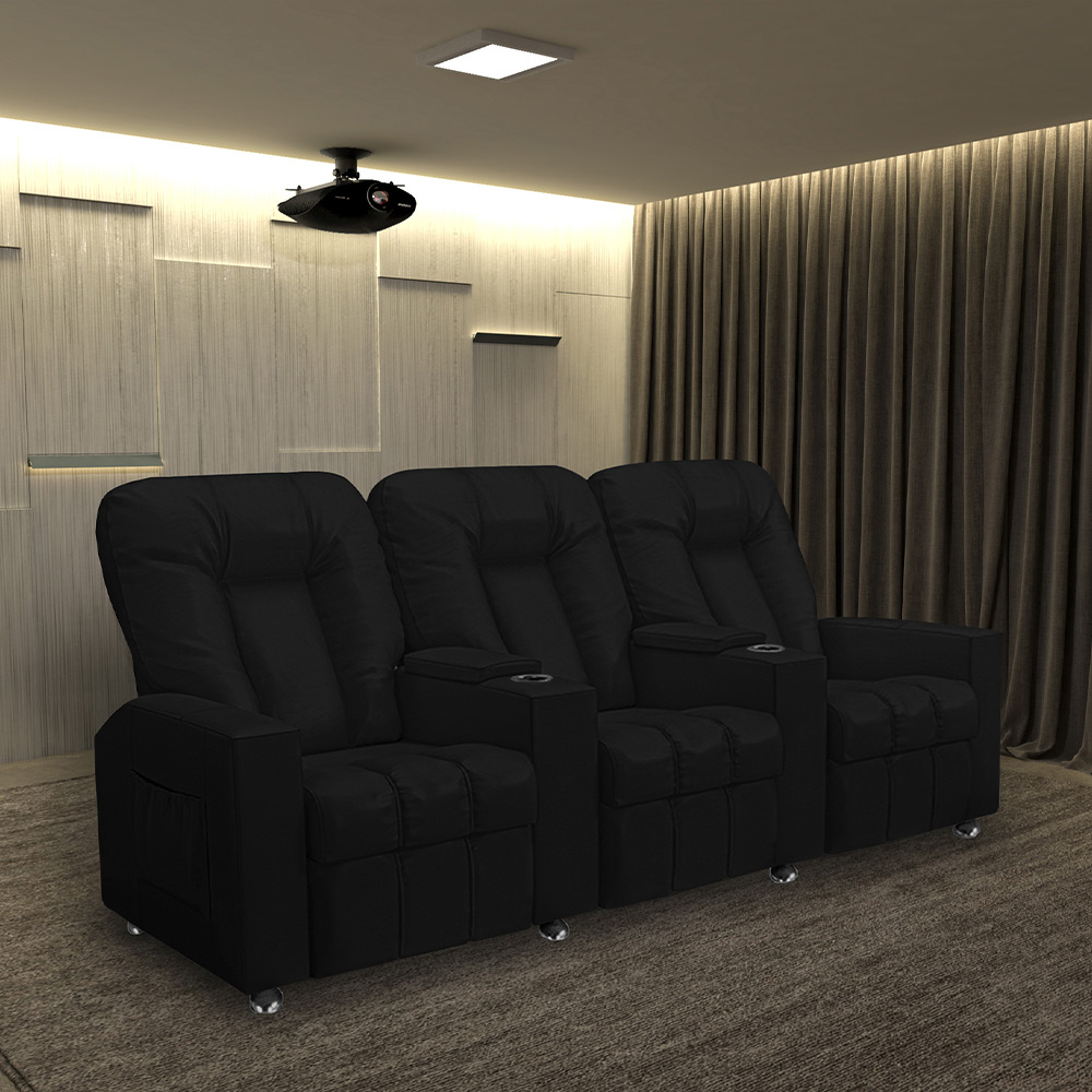 Poltrona Reclinável 3 lugares para Sala de Cinema Pequim PU Preto G23 - Gran Belo
