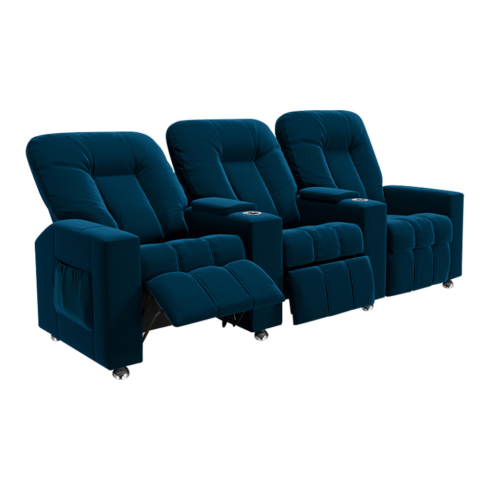 Poltrona Reclinável 3 lugares para Sala de Cinema Pequim Veludo Azul Marinho G23 - Gran Belo