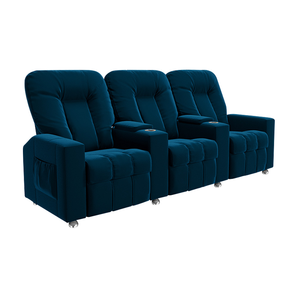 Poltrona Reclinável 3 lugares para Sala de Cinema Pequim Veludo Azul Marinho G23 - Gran Belo