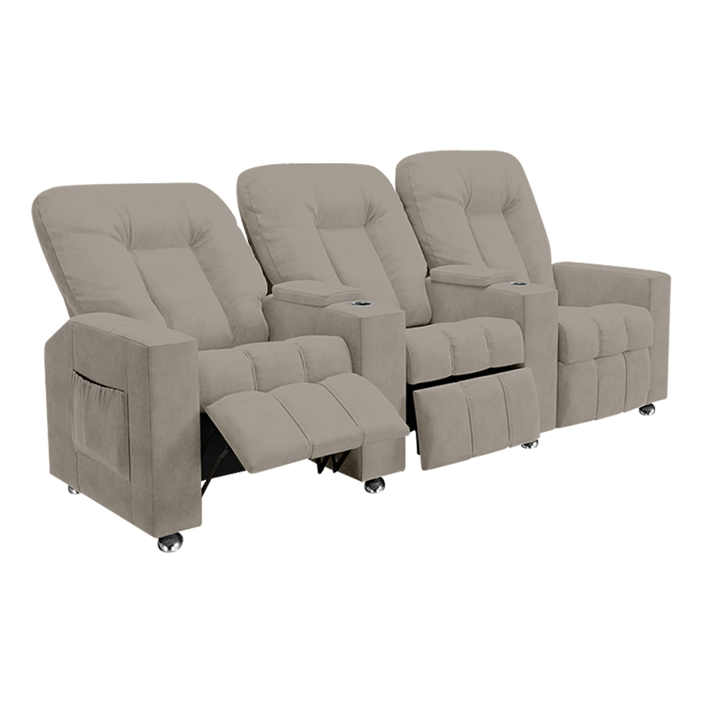 Poltrona Reclinável 3 lugares para Sala de Cinema Pequim Veludo Capuccino G23 - Gran Belo