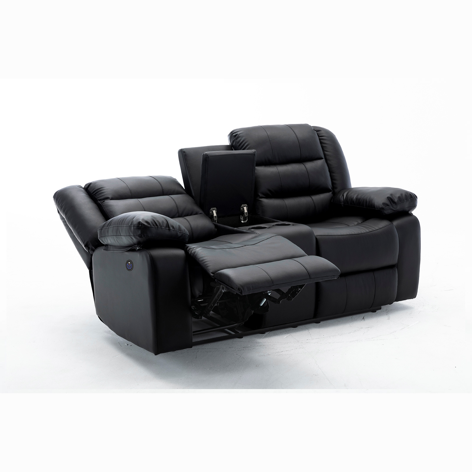 Poltrona Reclinável Elétrica Sala de Cinema Oscar 2 Lugares Baú/Massagem/Aquecimento PU Preto G31 - Laura Lar