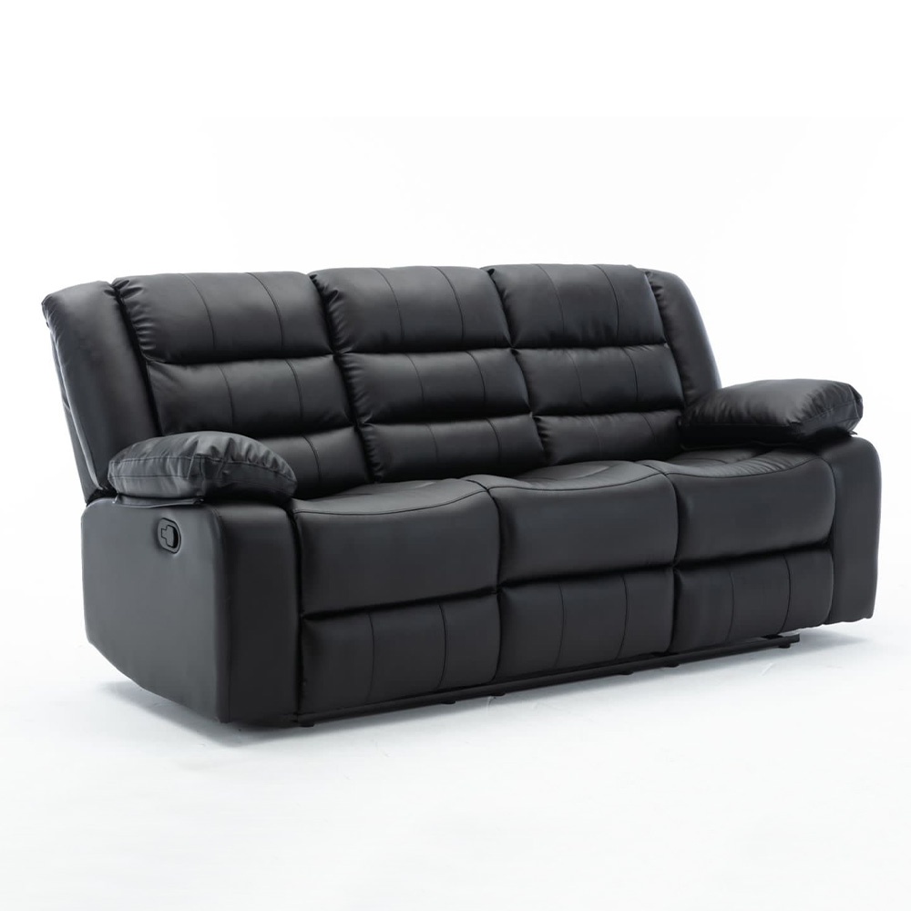 Poltrona Reclinável Manual de Cinema Hollywood 3 Lugares Porta Copos/Massagem/Aquecimento PU Preto G31 - Gran Belo