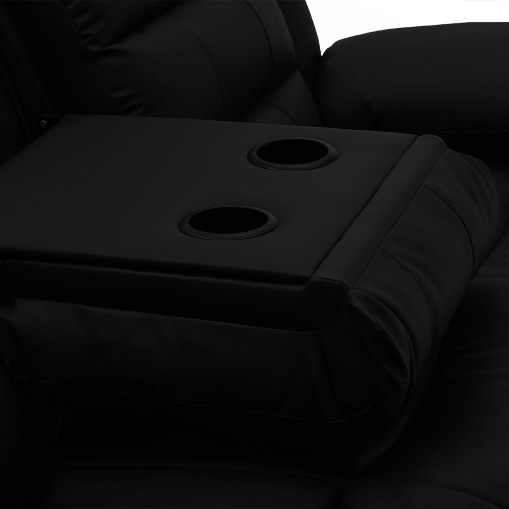 Poltrona Reclinável Manual de Cinema Hollywood 3 Lugares Porta Copos/Massagem/Aquecimento PU Preto G31 - Gran Belo
