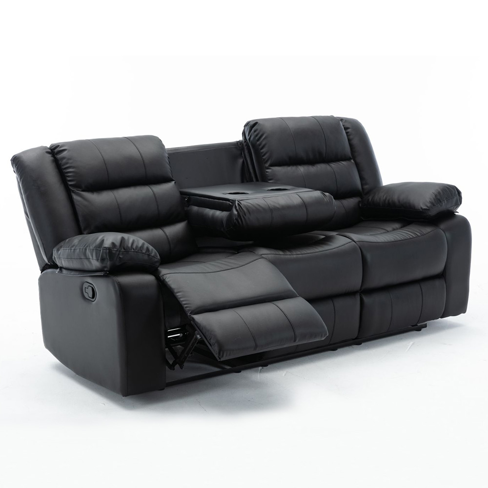 Poltrona Reclinável Manual de Cinema Oscar 3 Lugares Porta Copos/Massagem/Aquecimento PU Preto G31 - Laura Lar