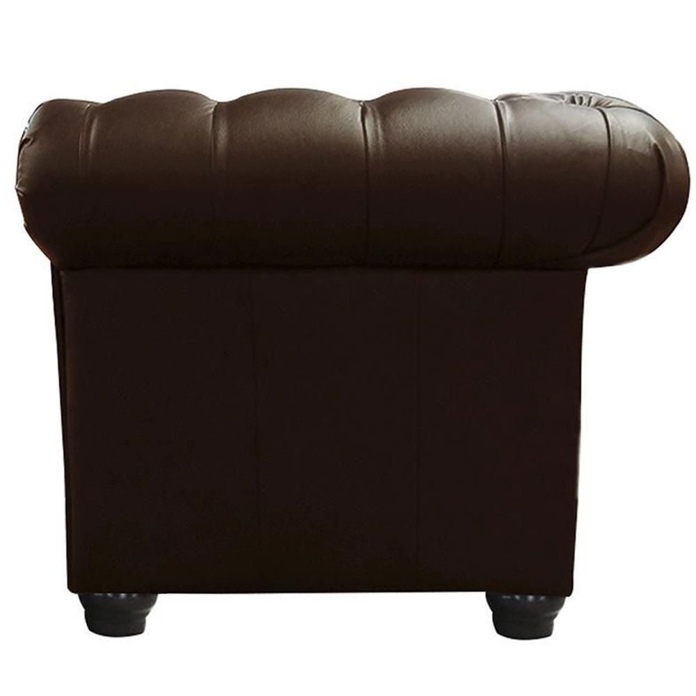 Poltrona Sala de Estar Chesterfield com Pés Madeira Couro Capucino G40 - Gran Belo