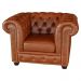 Poltrona Sala de Estar Chesterfield com Pés Madeira Couro Conhaque Brilho G40 - Gran Belo