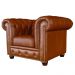 Poltrona Sala de Estar Chesterfield com Pés Madeira Couro Conhaque Brilho G40 - Gran Belo
