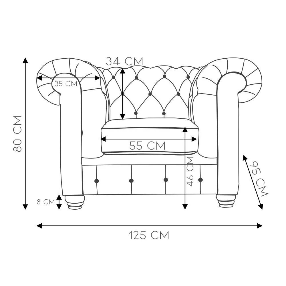 Poltrona Sala de Estar Chesterfield com Pés Madeira Couro Marrom G40 - Gran Belo