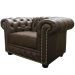 Poltrona Sala de Estar Chesterfield com Pés Madeira Couro Marrom G40 - Gran Belo