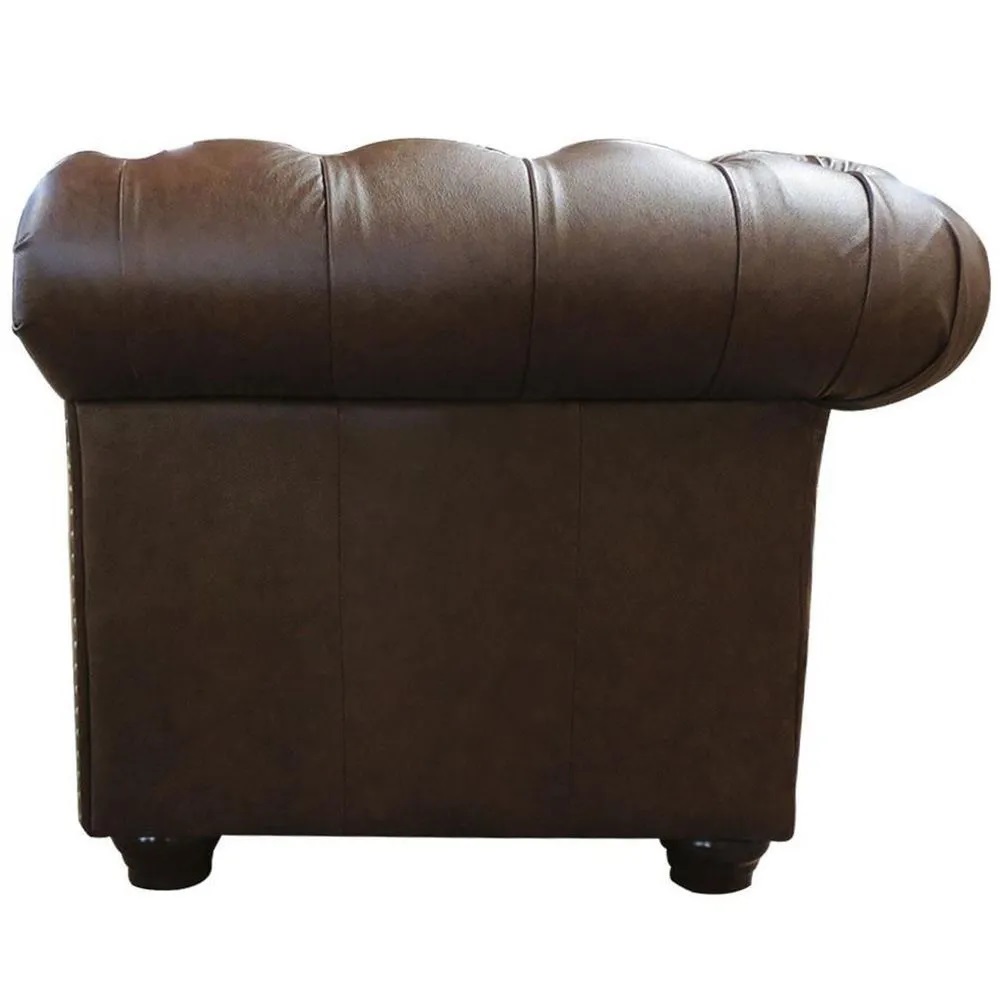 Poltrona Sala de Estar Chesterfield com Pés Madeira Couro Marrom G40 - Gran Belo