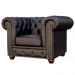 Poltrona Sala de Estar Chesterfield com Pés Madeira Couro Preto - Gran Belo