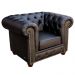Poltrona Sala de Estar Chesterfield com Pés Madeira Couro Preto - Gran Belo