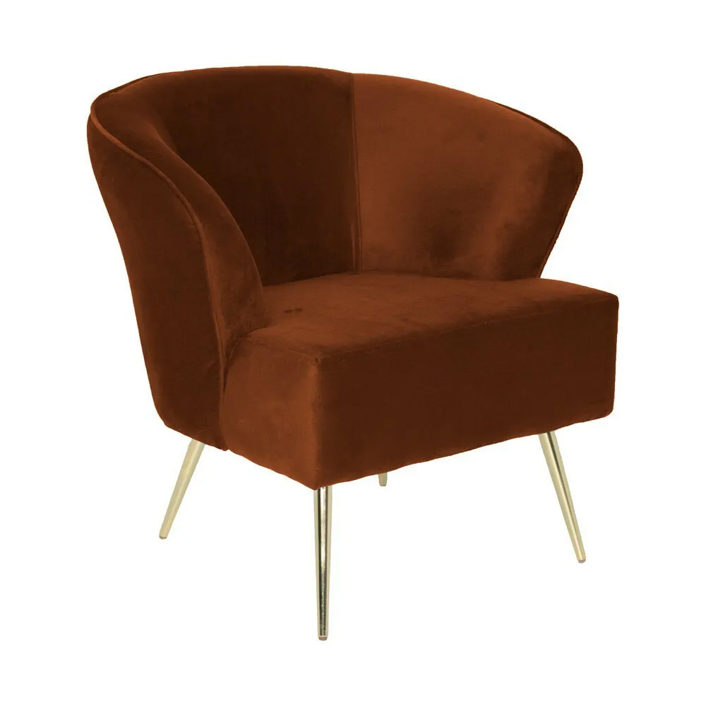 Poltrona Sala de Estar Decorativa Base Alumínio Lucca Veludo Telha G15 - Gran Belo