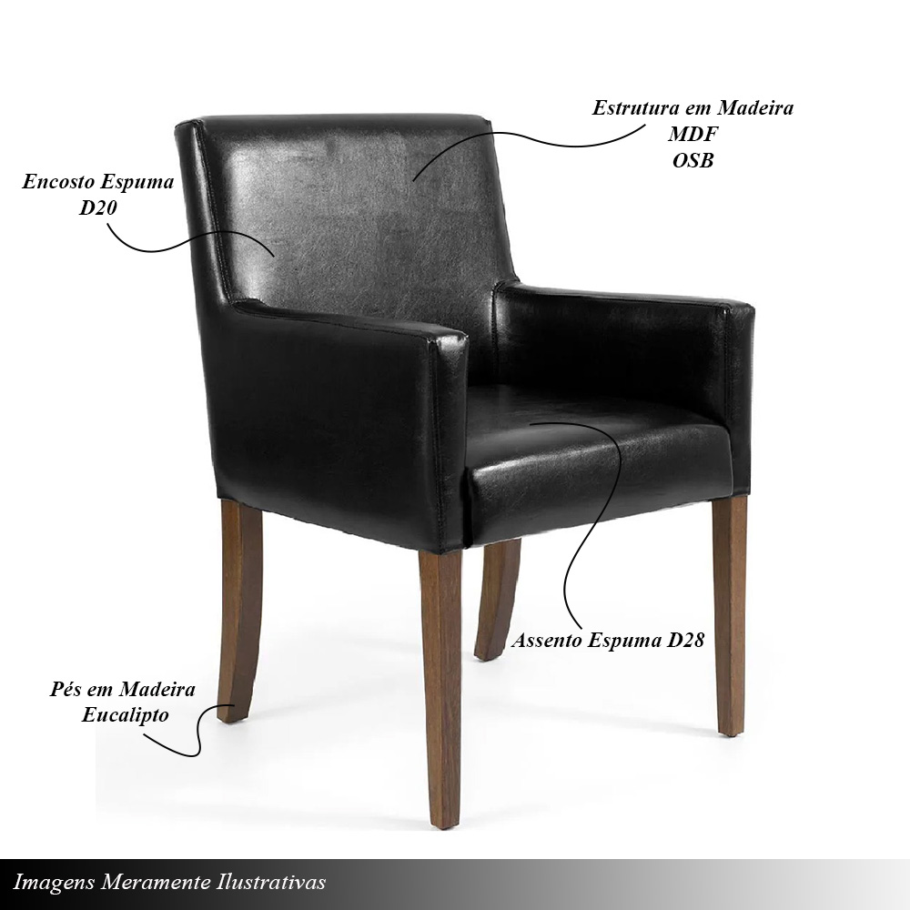 Poltrona Sala de Estar Decorativa Base Madeira Liverpool PU Sintético Preto G15 - Gran Belo