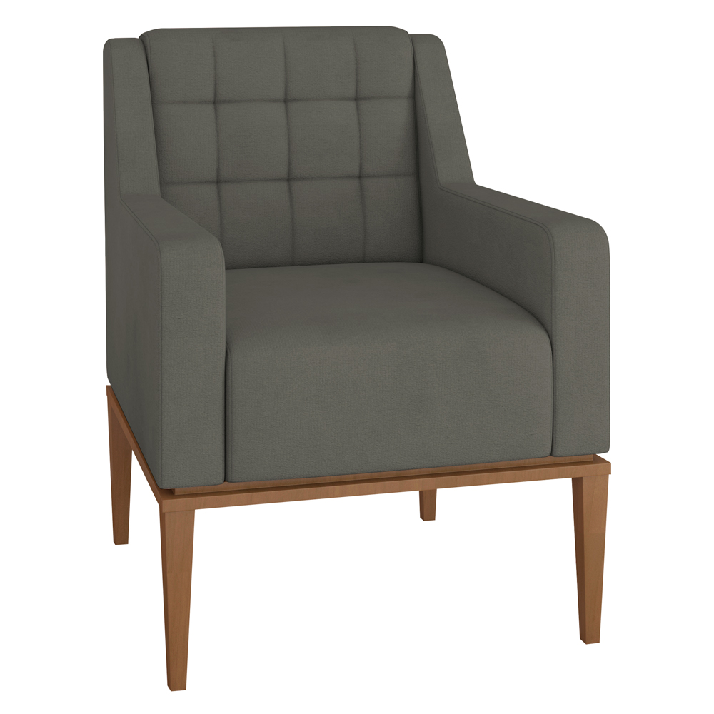 Poltrona Sala de Estar Decorativa Base Madeira Madonna Suede Grafite G52 - Gran Belo