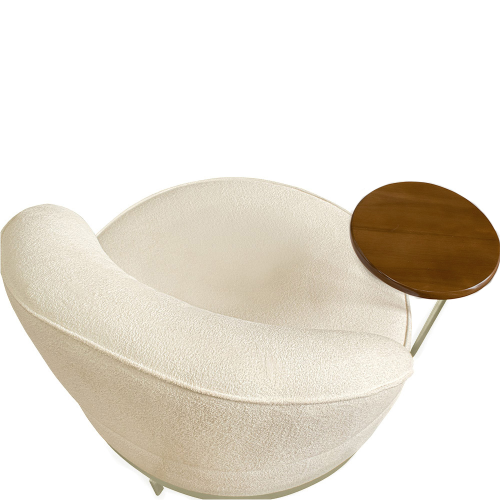 Poltrona Sala de Estar Pés em Ferro Champagne Giratória Braço Madeira Maciça 86cm Banff Bouclê Bege G63 - Gran Belo
