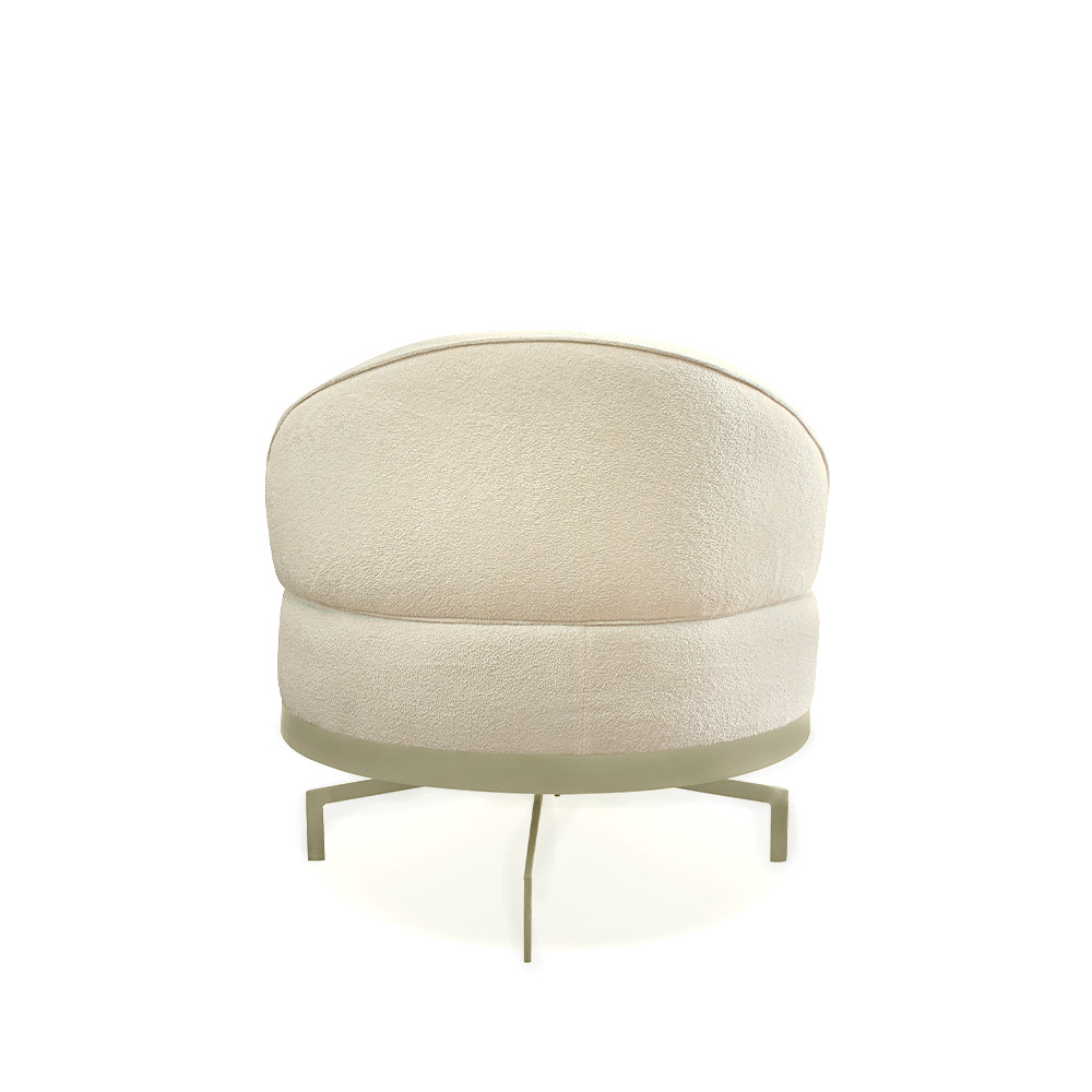 Poltrona Sala de Estar Pés em Ferro Champagne Giratória Braço Madeira Maciça 86cm Banff Bouclê Bege G63 - Gran Belo