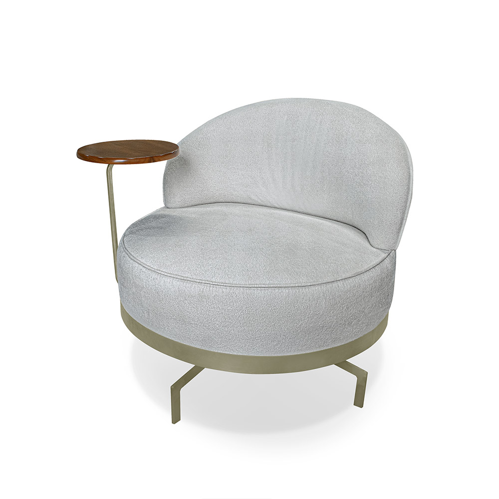Poltrona Sala de Estar Pés em Ferro Champagne Giratória Braço Madeira Maciça 86cm Banff Bouclê Cinza G63 - Gran Belo
