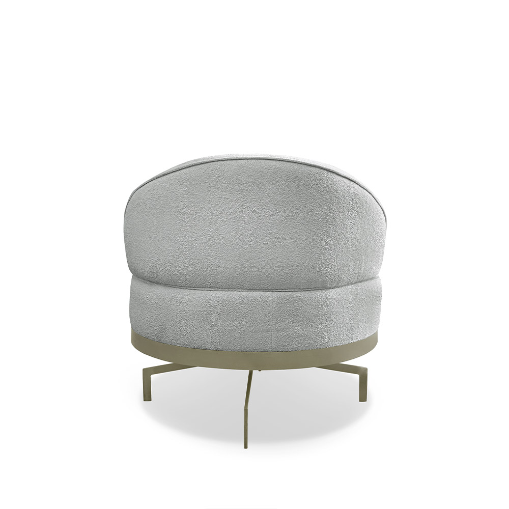 Poltrona Sala de Estar Pés em Ferro Champagne Giratória Braço Madeira Maciça 86cm Banff Bouclê Cinza G63 - Gran Belo