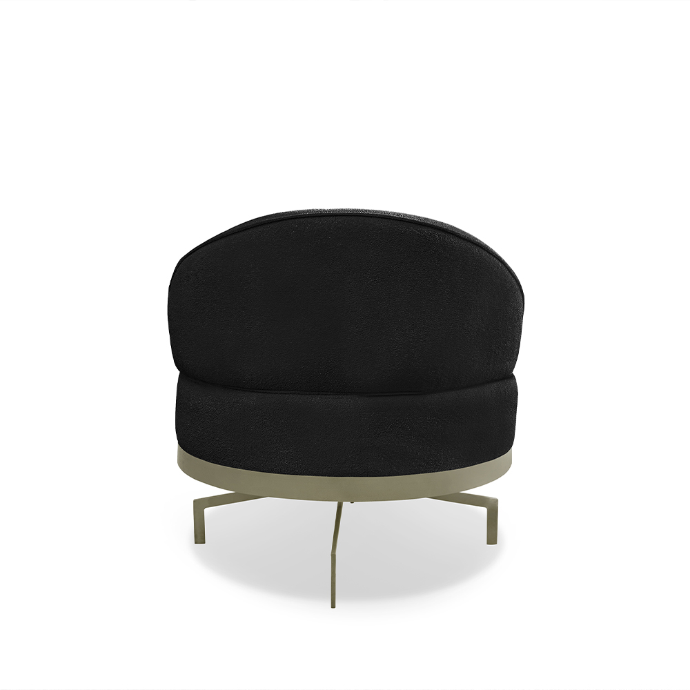 Poltrona Sala de Estar Pés em Ferro Champagne Giratória Braço Madeira Maciça 86cm Banff Bouclê Preto G63 - Gran Belo