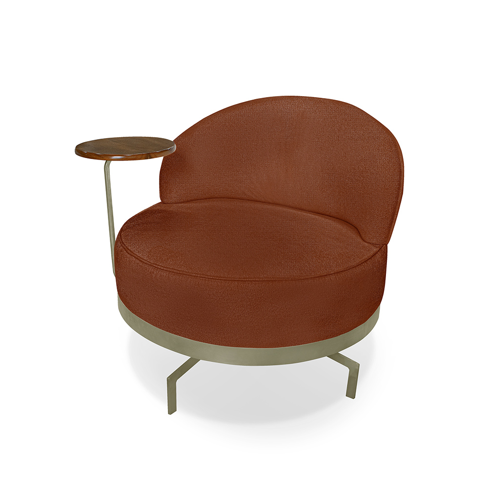 Poltrona Sala de Estar Pés em Ferro Champagne Giratória Braço Madeira Maciça 86cm Banff Bouclê Terracota G63 - Gran Belo
