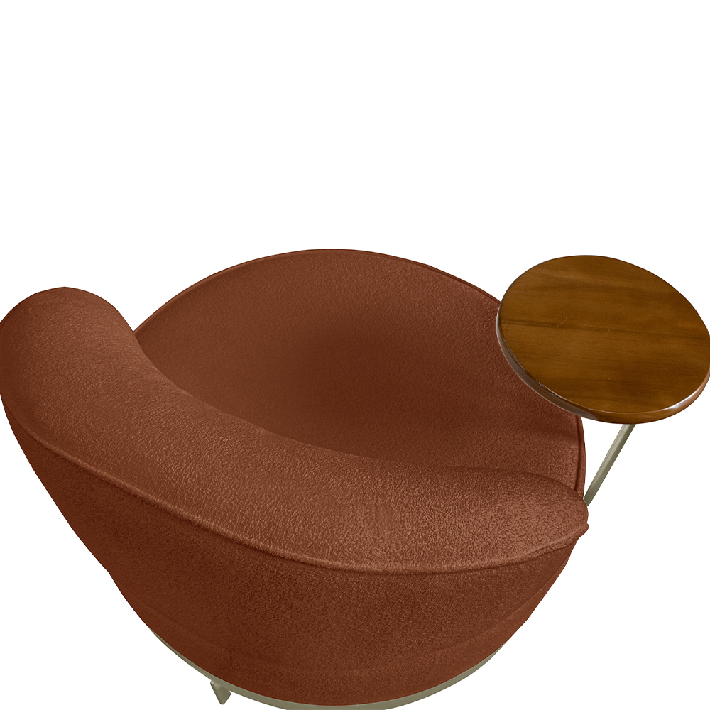 Poltrona Sala de Estar Pés em Ferro Champagne Giratória Braço Madeira Maciça 86cm Banff Bouclê Terracota G63 - Gran Belo