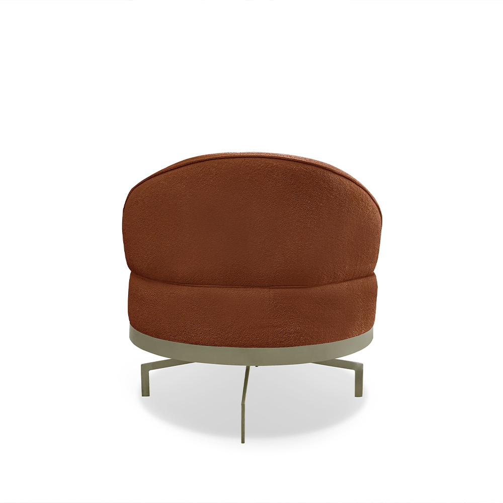 Poltrona Sala de Estar Pés em Ferro Champagne Giratória Braço Madeira Maciça 86cm Banff Bouclê Terracota G63 - Gran Belo