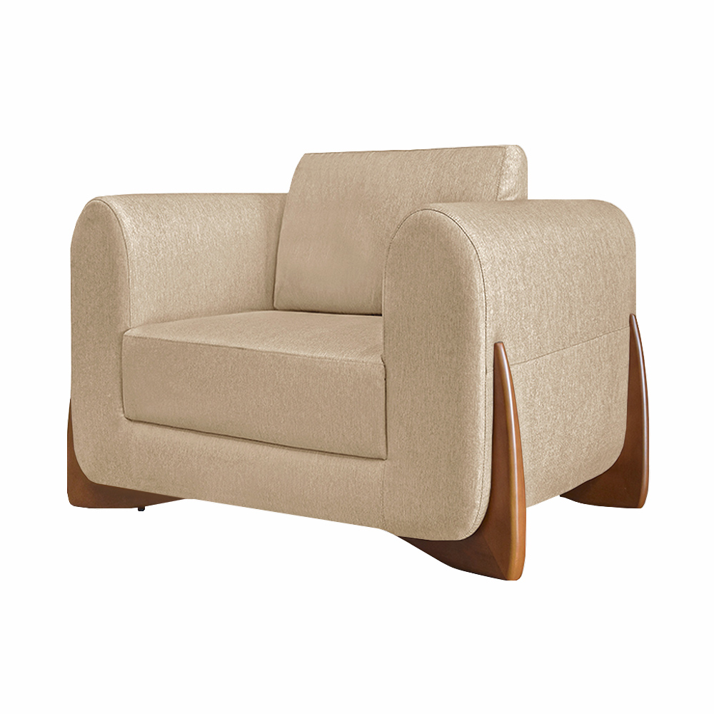 Poltrona Sala de Estar Pés em Madeira Buzz Linho Bege G63 - Gran Belo