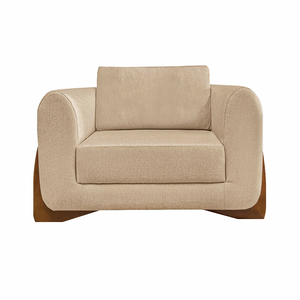 Poltrona Sala de Estar Pés em Madeira Buzz Linho Bege G63 - Gran Belo