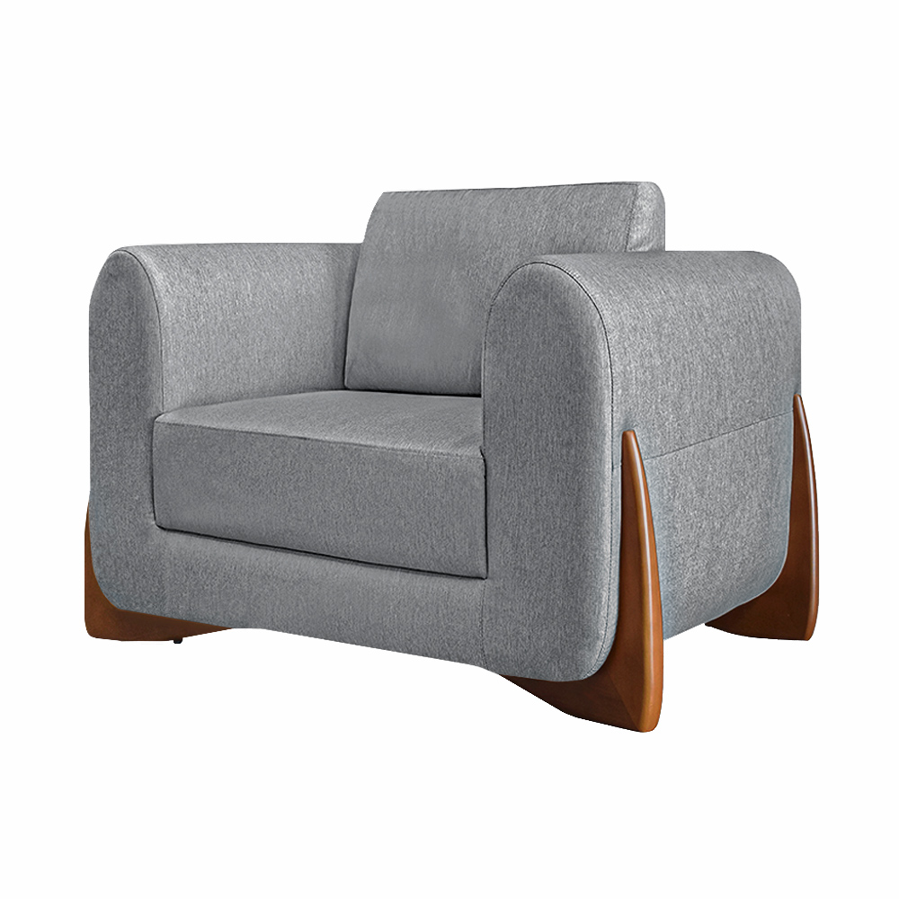 Poltrona Sala de Estar Pés em Madeira Buzz Linho Cinza G63 - Gran Belo