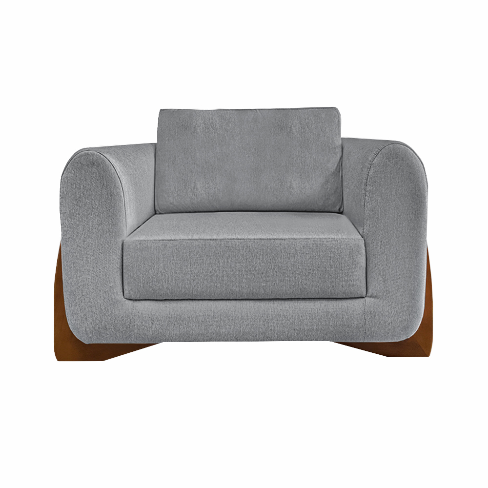 Poltrona Sala de Estar Pés em Madeira Buzz Linho Cinza G63 - Gran Belo