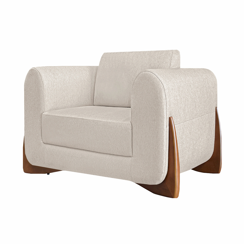 Poltrona Sala de Estar Pés em Madeira Buzz Linho Pérola G63 - Gran Belo