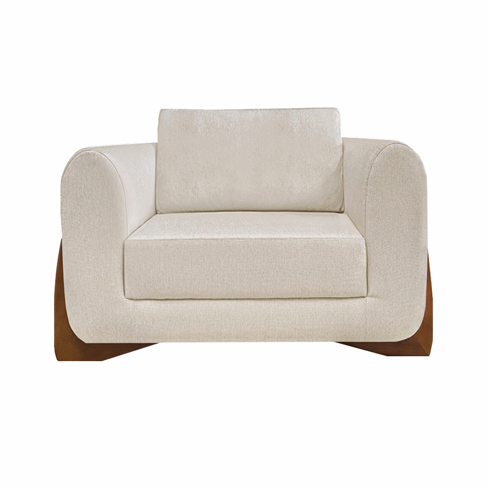 Poltrona Sala de Estar Pés em Madeira Buzz Linho Pérola G63 - Gran Belo