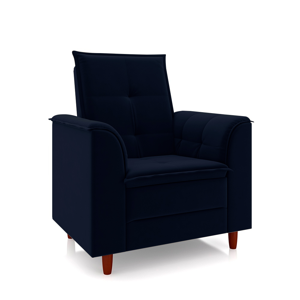 Poltrona de Amamentação Quarto de Bebê Gracy com Puff Pés Palito Veludo Azul Marinho G85 - Gran Belo