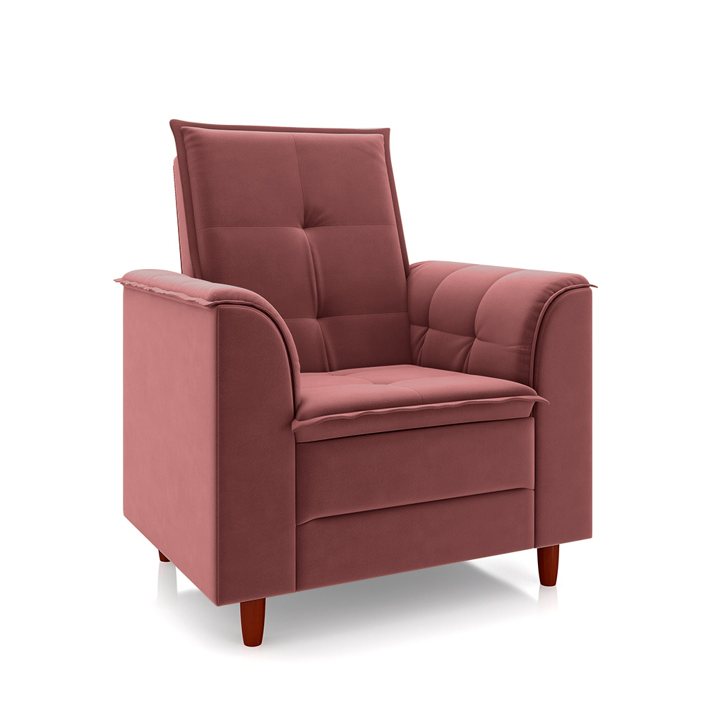 Poltrona de Amamentação Quarto de Bebê Gracy com Puff Pés Palito Veludo Rosa G85 - Gran Belo