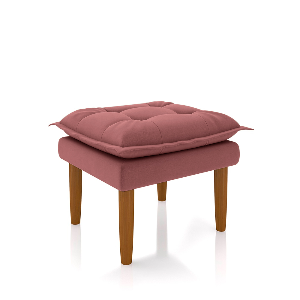 Poltrona de Amamentação Quarto de Bebê Gracy com Puff Pés Palito Veludo Rosa G85 - Gran Belo