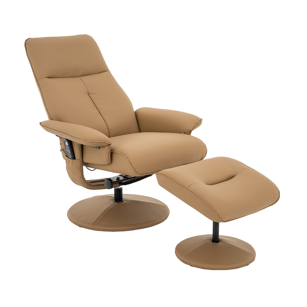 Poltrona de Massagem Reclinável e Giratória Arizona com Apoio de Pés Pu Caramelo G56 - Gran Belo