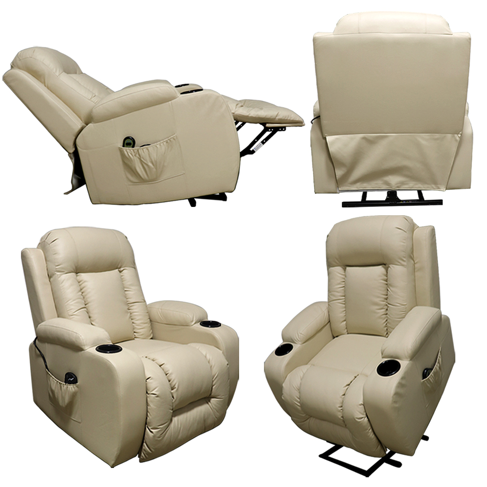 Poltrona do Papai Austin com Elevação Lift 150º Massagem Aquecimento PU Bege G31 - Gran Belo