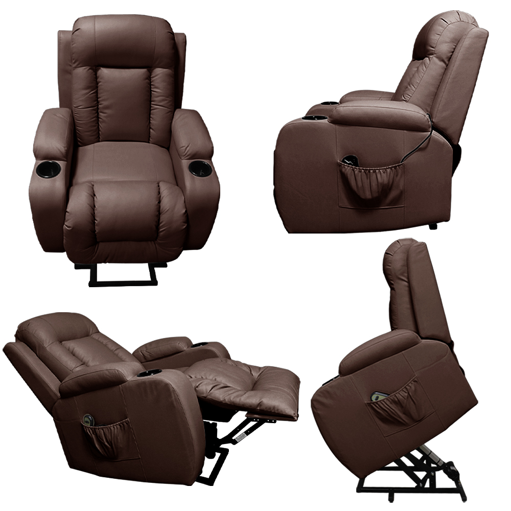 Poltrona do Papai Austin com Elevação Lift 150º Massagem Aquecimento PU Marrom Chocolate G31 - Gran Belo