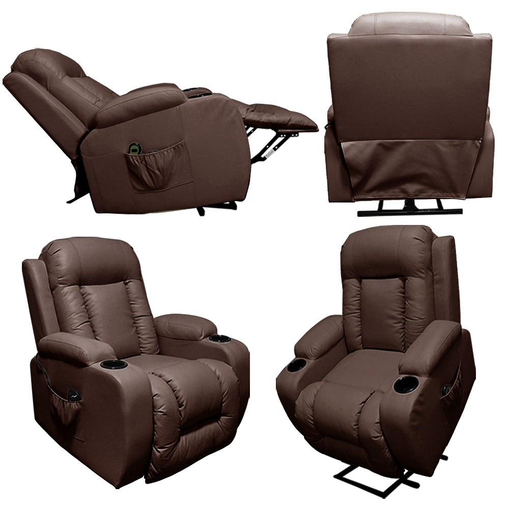 Poltrona do Papai Austin com Elevação Lift 150º Massagem Aquecimento PU Marrom Chocolate G31 - Gran Belo