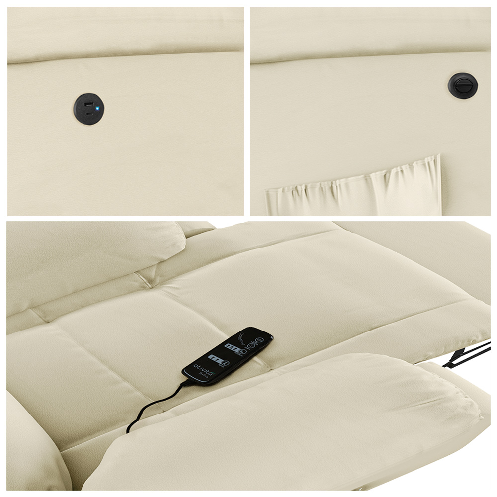 Poltrona do Papai Descanso Reclinável Sala de Cinema Madrid Power Elétrica Massagem USB PU Bege G23