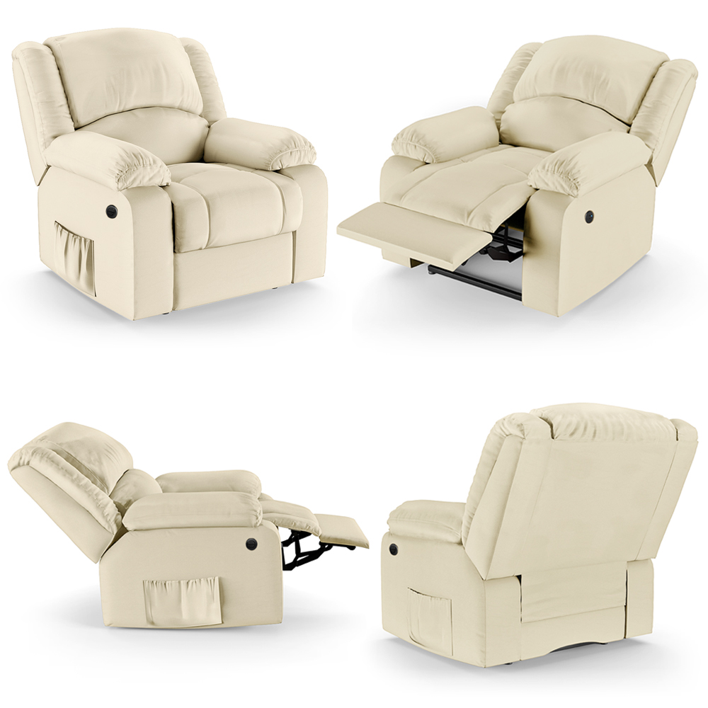 Poltrona do Papai Descanso Reclinável Sala de Cinema Madrid Power Elétrica Massagem USB PU Bege G23