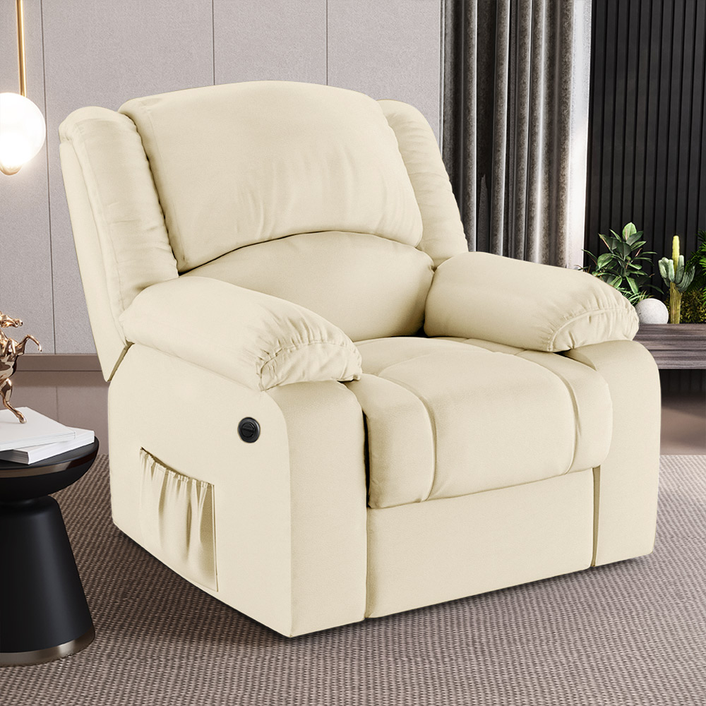 Poltrona do Papai Descanso Reclinável Sala de Cinema Madrid Power Elétrica Massagem USB PU Bege G23