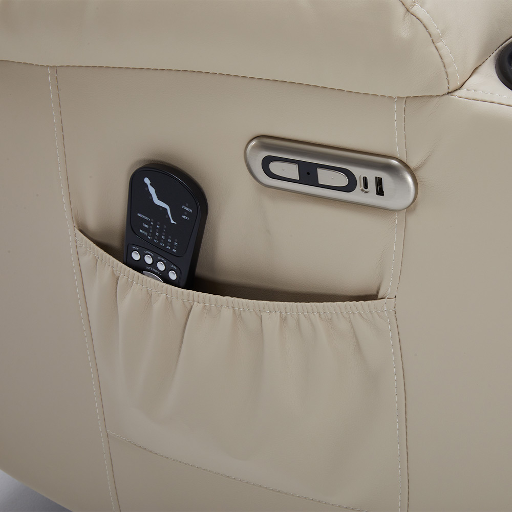 Poltrona do Papai Elétrica Reclinável Austin com Massagem Aquecimento entrada USB/USB-C PU Bege G94 - Gran Belo