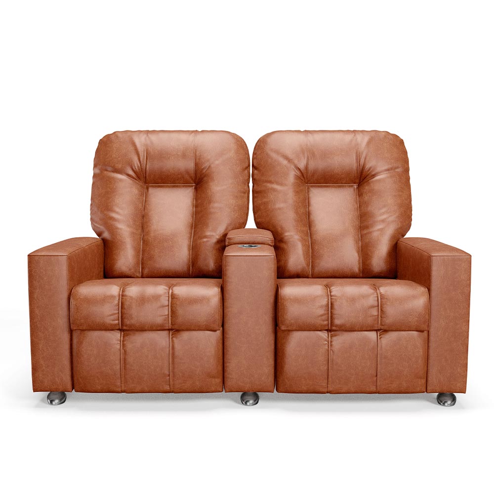 Poltrona do Papai Reclinável 2 Lugares Sala de Cinema Pequim Manual PU Camel G23 - Gran Belo
