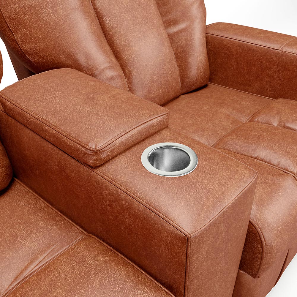Poltrona do Papai Reclinável 2 Lugares Sala de Cinema Pequim Manual PU Camel G23 - Gran Belo
