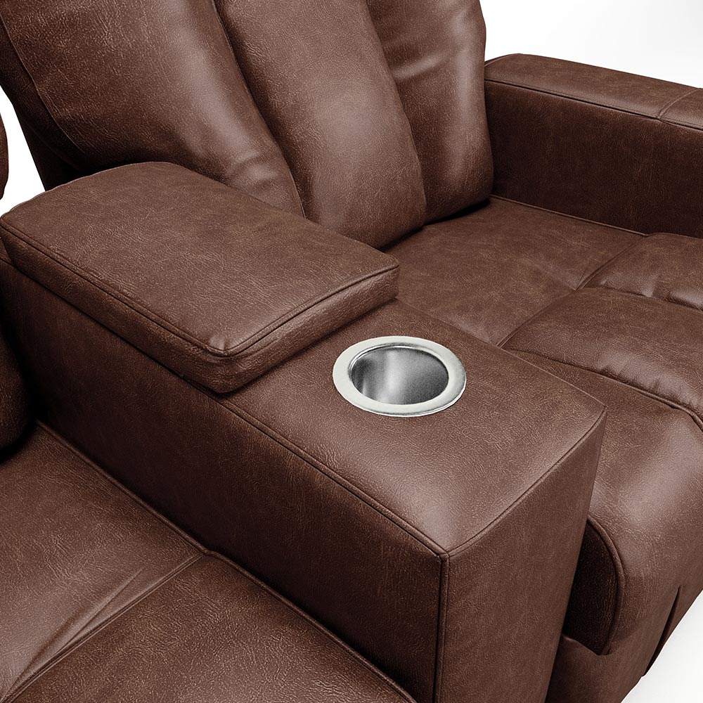 Poltrona do Papai Reclinável 2 Lugares Sala de Cinema Pequim Manual PU Marrom G23 - Gran Belo