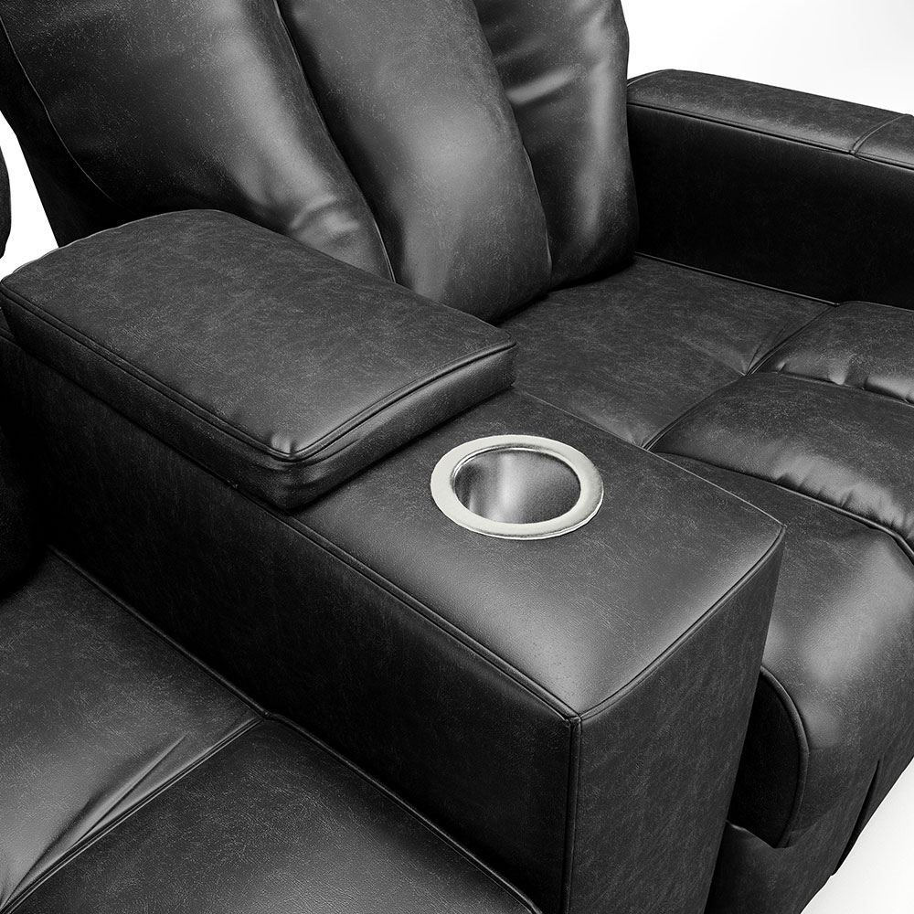 Poltrona do Papai Reclinável 2 Lugares Sala de Cinema Pequim Manual PU Preto G23 - Gran Belo