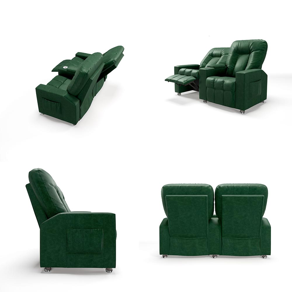 Poltrona do Papai Reclinável 2 Lugares Sala de Cinema Pequim Manual PU Verde G23 - Gran Belo